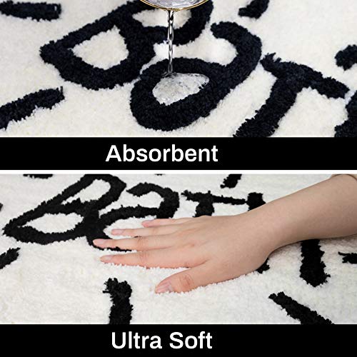 Unibath White Bathroom Rugs And Mat Oval Cute Small Bath Mat For Bathroom Black And White Bathroom Decor Soft Kids Bath Rugs Plush Absorbent Non-Slip Foot Mat Machine Washable Toilet Rug #TOP2