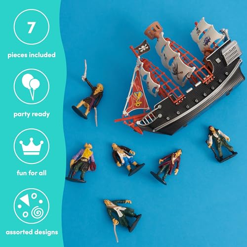 THE TWIDDLERS Piratenschiff (7cm Höhe, 27cm Länge) Spielzeug mit 6 Piratenfiguren (5cm Höhe) für Kinder - Weihnachts- und Geburtstagsgeschenk für Jungen & Mädchen