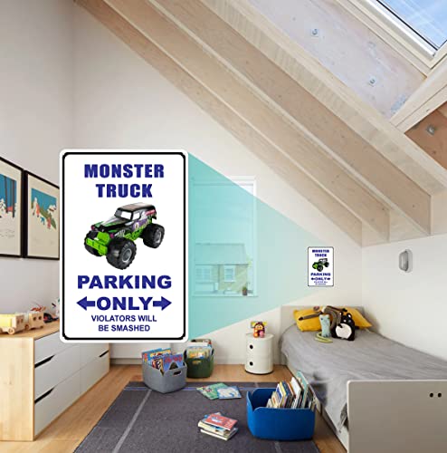 Gocolt Funny Boys Monster Truck Sign - Kids Room Signs - Monster Truck Parking Only Violators Will Be Smashed - Art Metal Wall Hang - 8X12 Inches #TOP3