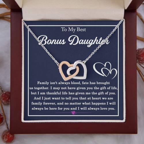 To My Bonus Daughter Necklace, Stepdaughter Gifts from Stepmom, Stepdaughter Gifts from Stepdad, Christmas Gift for Bonus Daughter To My Beautiful Bonus Necklace Unbiological2