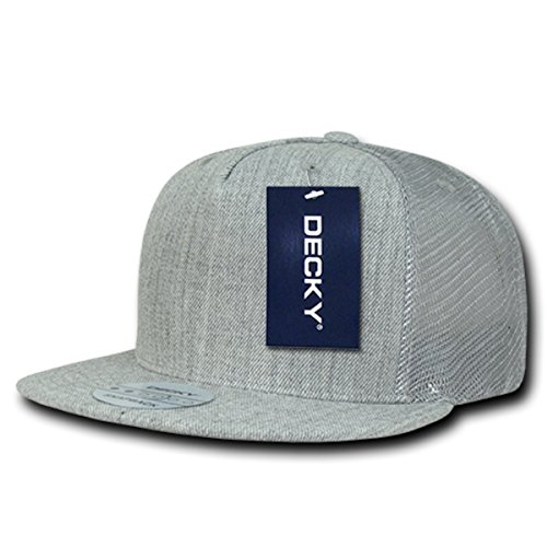 DECKY 5 Panel Flat Bill Trucker Cap Hats, Heather Grey