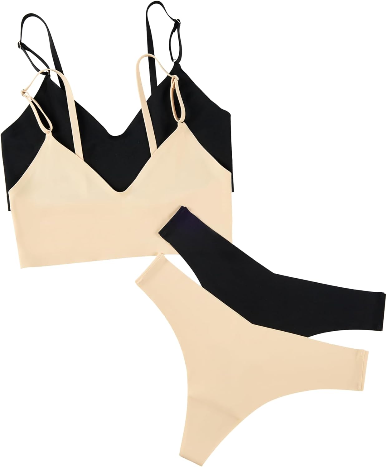 Scacto Women's 2 Pack Seamless No Show Bralette and Panty Set Matching Lingerie Set