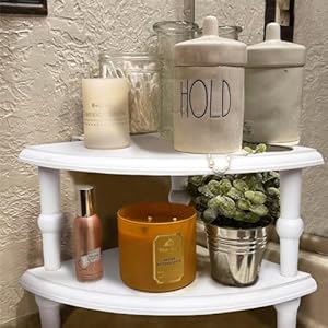 Wood Corner Counter Shelf,Rustic Pedestal Stand,White Sector Farmhouse Corner Shelves,Stackable Countertop Bathroom Organizer, Tray Riser for Coffee Bar Table and Kitchen Counter Decor (2 Pack) Wood Corner Counter ShelfRustic Pedestal StandWhite Sector Farmhouse Corner ShelvesStackable Countertop Bathroom Organizer Tray Riser for Coffee Bar Table and Kitchen Counter Decor 2 Pack