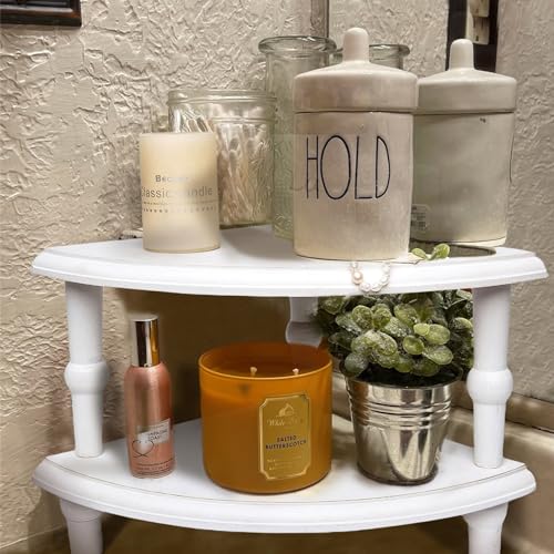 Wood-Corner-Counter-ShelfRustic-Pedestal-StandWhite-Sector-Farmhouse-Corner-ShelvesStackable-Countertop-Bathroom-Organizer-Tray-Riser-for-Coffee-Bar-Table-and-Kitchen-Counter-Decor-2-Pack Wood Corner Counter ShelfRustic Pedestal StandWhite Sector Farmhouse Corner ShelvesStackable Countertop Bathroom Organizer Tray Riser for Coffee Bar Table and Kitchen Counter Decor 2 Pack