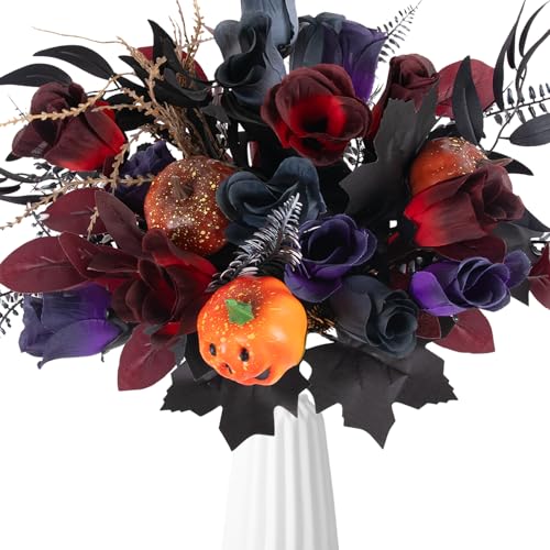 GYWJJ Artificial Halloween Flowers, Dark Purple Fake Roses Gothic Flowers Black Maple...