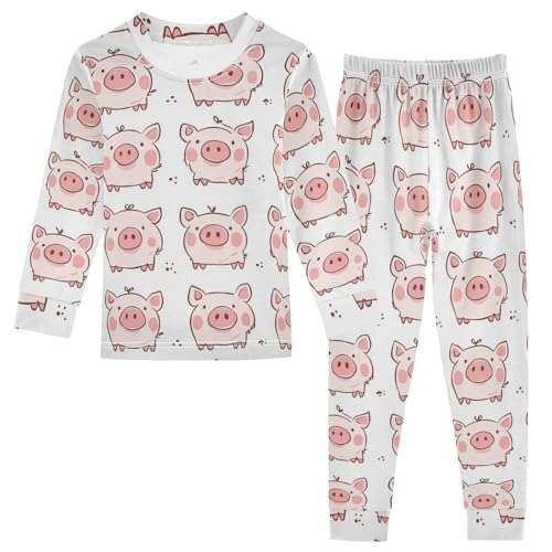 Pajama Sets Long Sleeve Cute Pink Pig Pattern Soft Comfy Sleepwear 2 Piece PJS 3-8T