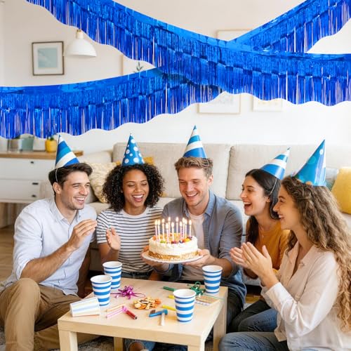Image of LOLStar Sapphire Blue Foil Fringe Tinsel Garland, Streamers Banner, 6 Pack | 60Ft Tinsel Streamers, Shiny Sapphire Blue Tinsel Fringe Banners for Graduation, 4th of July, Parade Float Party Decor