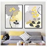 HHLSS Affiche Oeuvres 2x60x80 cm sans Cadre Abstrait Fleur Imprime Mamans Botanique Fusain Gris Jaune Floral Toile Peinture Mur Art Home Decor