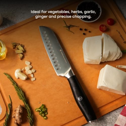 Image of CUMIN CO. 6 Inch Santoku Knife | Premium High Carbon Stainless Steel Japanese Style Kitchen Knife with Granton Edge | Ultra Sharp Knife for Vegetables, Meat & Fish