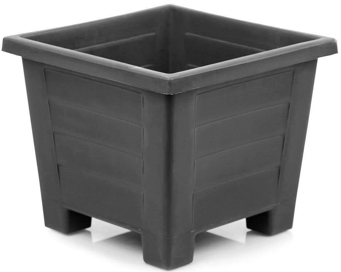 Tamersgifts Grey Large Square Garden Planter Plant Pot Plastic Trough Raised Planter 38Cm Diameter X 34Cm Height