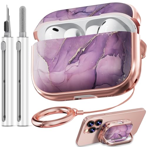 Image of Inesore for AirPods Pro 3 Case Cover 2025 with Lock-Purple Gold Marble | Two-Piece Design,with Gold Keychain & Clean Pen, As Phone Stand,Support Wireless Charging,Cute Luxury Case for Women Girly