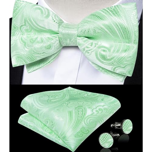 Set de corbata de moño preatado, pañuelo y gemelos de seda miniatura 2