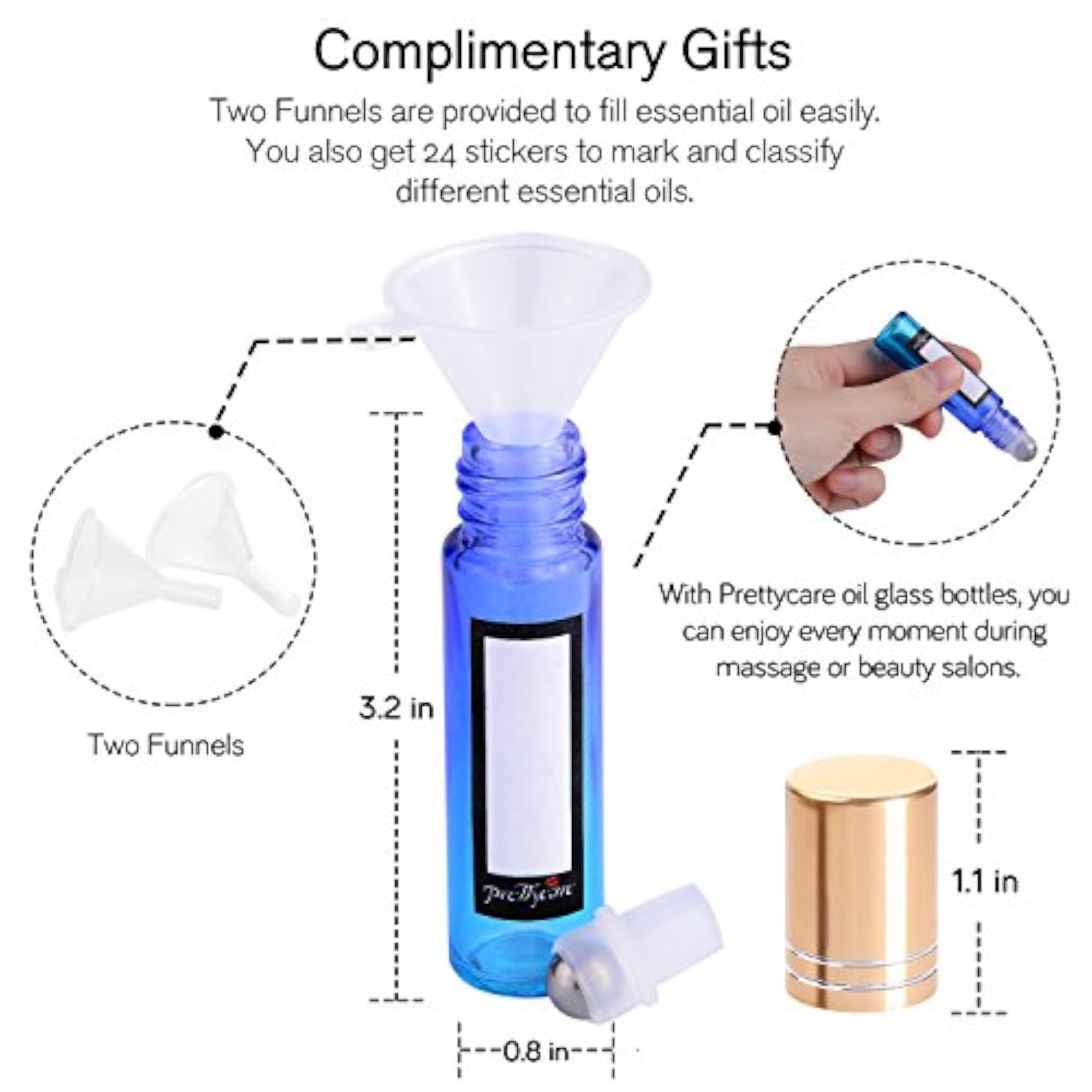 12 Pack Rainbow Color Glass Essential Oil Roller Bottles