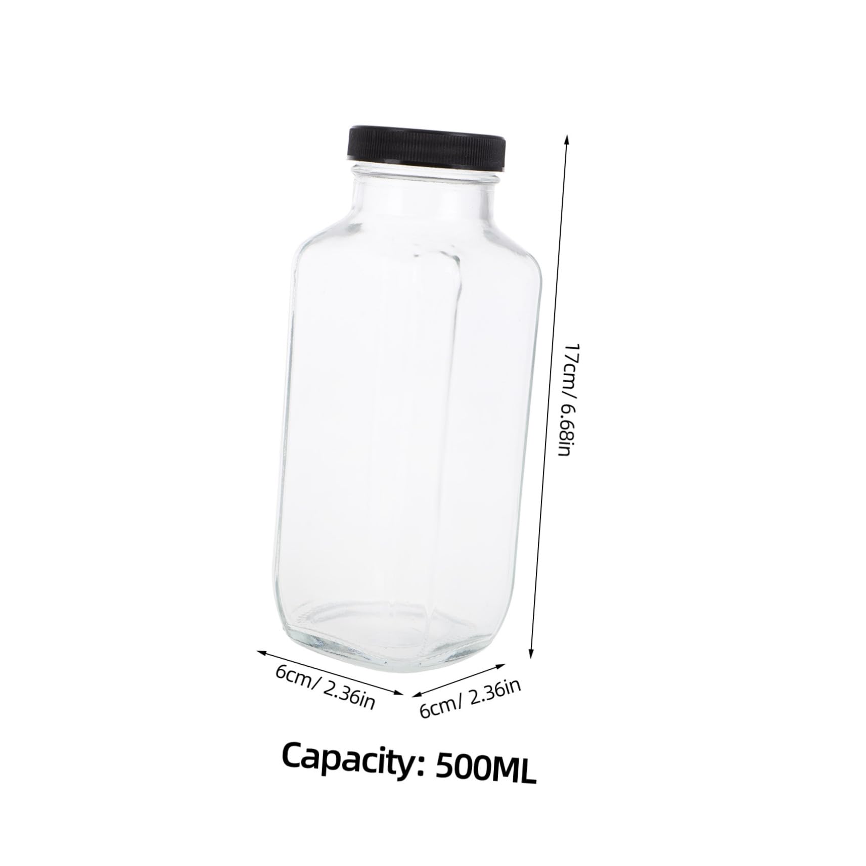 Bottiglie di Vetro Riutilizzabili 4 Pezzi da 500ml con Coperchio, Forma Quadrata, Grande capacità, per Succhi e Bevande in Viaggio o Palestra