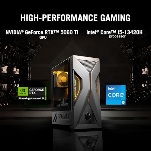 Image of ASUS TUF T500 (2025) Gaming Desktop PC, Intel Core i5-13420H Processor, NVIDIA GeForce RTX 5060Ti, 1TB M.2 NVMe PCIe 4 SSD, 16GB DDR5 RAM, Windows 11 Home, T500MV-MS564Ti