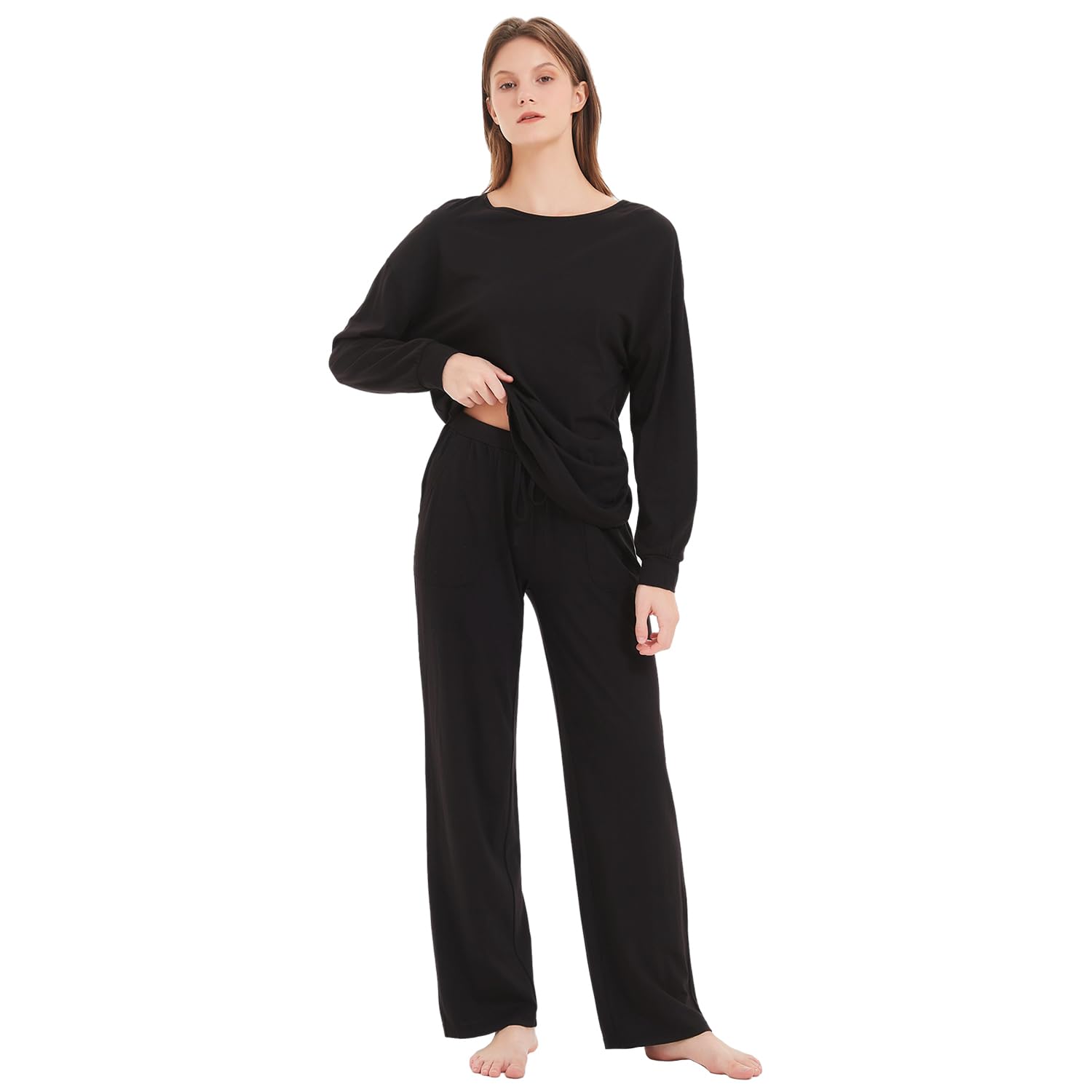 Conjunto de pijama de punto suave para mujer, ropa de dormir acogedora de algodón y modal Tejido transpirable