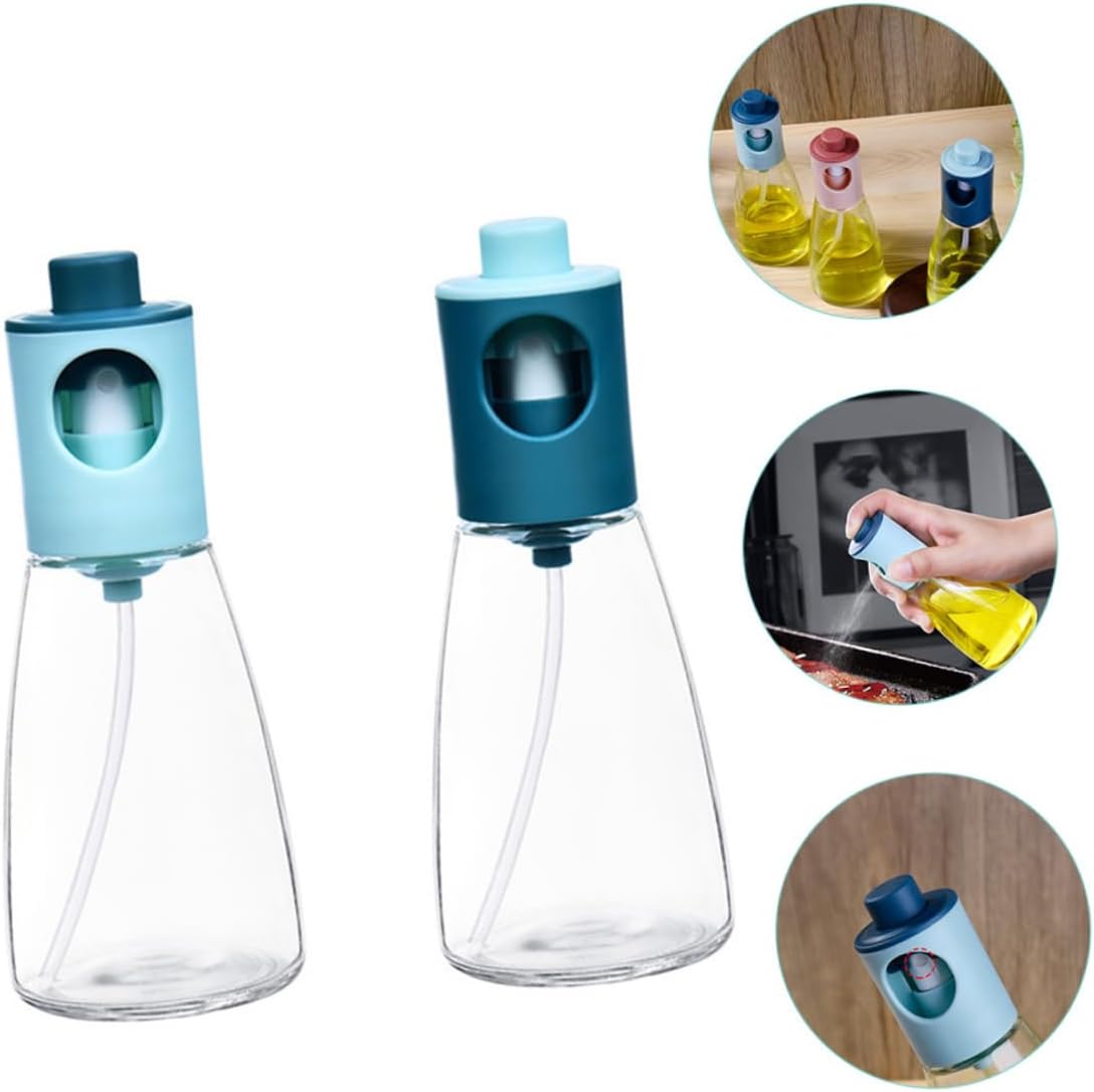 2Pcs Oil Spray Bottles Glass Press Type Oil Dispenser for Kitchen with Leak Design and Food Safe Material Suitable for Soy Sauce Vinegar