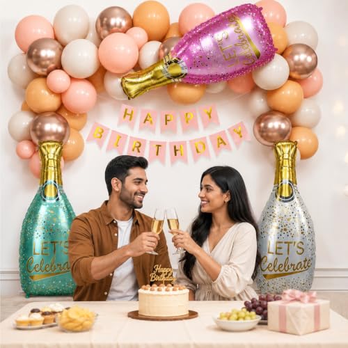 Image of Champagne Theme Birthday Decoration Balloons Kit, Pack of 44 Pcs