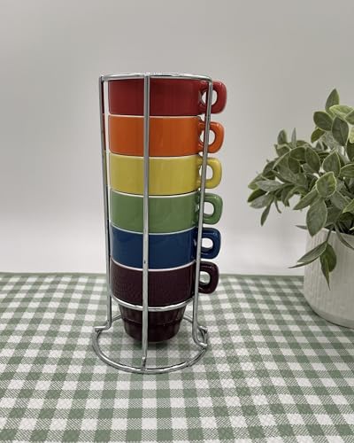 Image of gypsy color 3 oz Espresso Stacking Mug Set with Metal Stand, Set of 6
