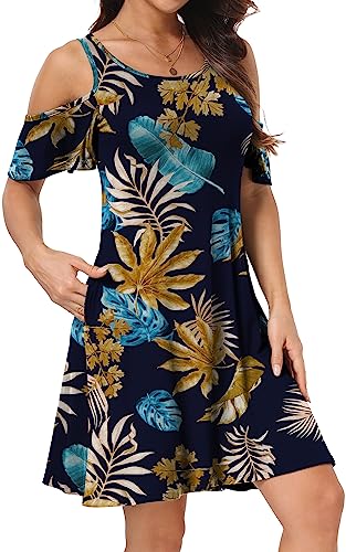 Image of Short /Long Sleeve Women's Cold Shoulder Dress with Pockets Casual Swing T-Shirt Dresses