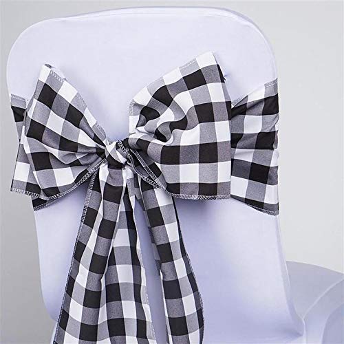 Balsa Circle 10 Black on White Gingham Checkered Polyester Chair Sashes Bows Ties - Wedding Party Ceremony Reception Decorations
