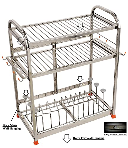 Image of AMOL Premium Stainless Steel Dish Rack | Utensils Stand | Kitchen Rack | Vessels Stand | Plate Holder | Pathre Rack | Kitchen Organizer | Wall Mount Rack