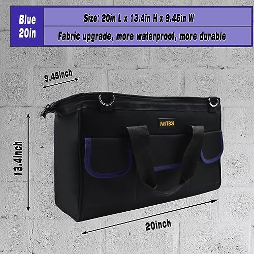 Image of FASTECH 20 Inch Tool Bag, Waterproof Wide Mouth Tool Kit, Heavy Duty Tool Bag Organizer With Shoulder Straps, Tool Storage Package For Men /Women (20IN DarkBlue)