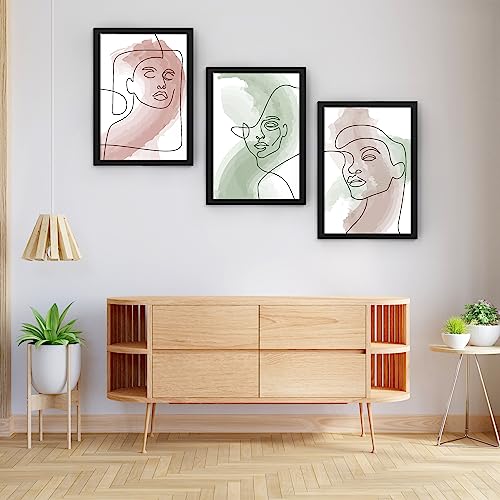 Image of Ritwika's Collection Of 3 Abstract Artwork Of Outline Portrait Of Women Face Painting With Frame For Home and Office Decor, Size 9.5 x 13.5 Inch (Each), SET OF - 3
