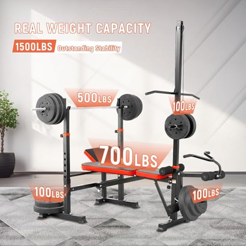 Image of MAIDOMA 1500LBS Foldable 8 IN 1 Weight Bench Set, Adjustable Flat Incline Decline Bench Press with Upgraded Wide Squat Rack and Leg Extension for Full Body Home Gym Workout (US Stock)