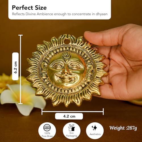 Image of Ekhasa 100% Pure Brass Sun for Vastu & Positivity (4 Inch) | Brass Metal Sun Idol Face Wall Hanging & Wall Decor | Surya Bhagavan Idol | Pital Surya Dev Wall Hanging Vastu for Main Door Entrance