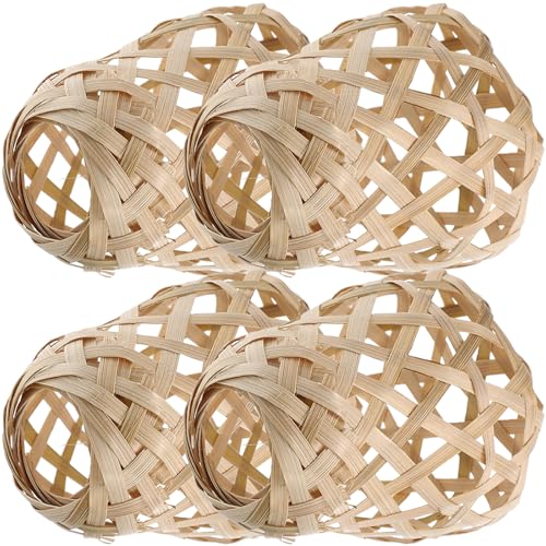 KESYOO 4個 竹編みランプシェード ペンダントライト用 和風レトロスル 軽量 コンパクト 照明カバー 室内用 自然な温かみのある灯り調節