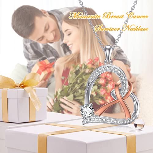 Wtyim 1Ct Moissanite Breast Cancer Survivor Necklace For Women 14K Gold Plated S925 Silver Moissanite Heart Pendant Necklace Mother's Day Birthday Christmas Gifts For Her Mom Wife Girlfriend #TOP1
