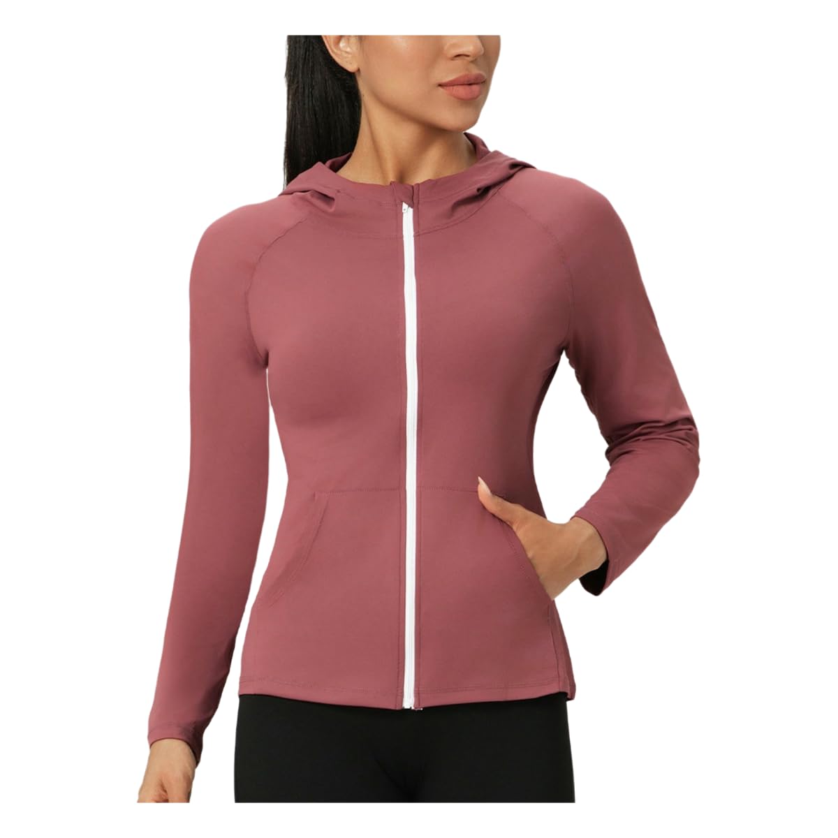 Chaqueta de yoga para mujer ajustada con capucha para evitar el frío