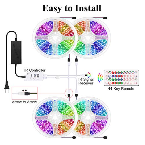 Led Strip Lights, 65.6Ft Strips Light 5050 Rgb Music Sync String Lights Bedroom Strip Light Color Changing Rope Lights App Control +44 Keys Remote For Bedroom Sitting Room Kitchen Home Party 4Roll 20M #TOP4