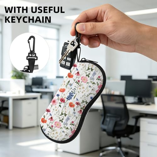 Image of Sunglasses Soft Case, Cute Ultra Light Portable Neoprene Zipper Eyeglass Glasses Case with Belt Clip for Men Women