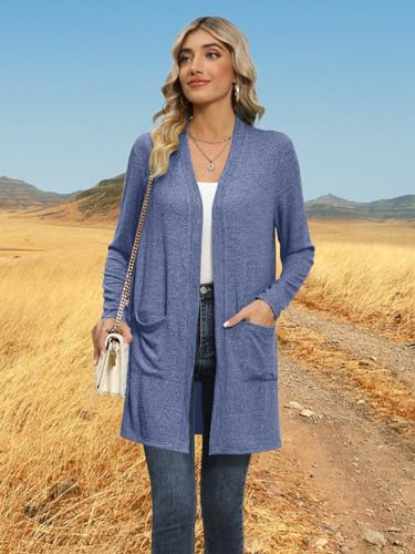 Image of DB MOON Womens Long Cardigan 2026 Fall Lightweight Long Sleeve Open Front Sweater with Pockets