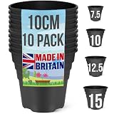 Happy Pots - 10 cm negro brillante - Paquete de 10 macetas de plástico de alta calidad - Macetas reutilizables para decoración del hogar interior/exterior - redondas, resistentes a los