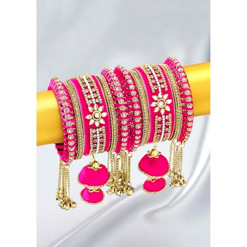Image of Peora Velvet Silk Thread Kundan Studded Chuda Bangles Set Gift for Women