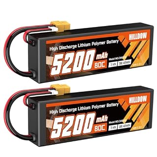 Hilldow lot de 2 batteries LiPo 2S 5200 mAh, prise XT60