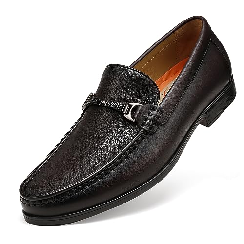 Image of Black Leather Dress Shoes for Men, Casual Metal Buckle Formal Business Shoes Wedding Slip on Loafer Party Dress Shoes