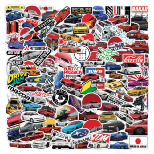 Image of CodersParadise - Ultimate Pack of 113 JDM Cars Stickers for Laptop, Journal, Bike Helmet, Diary, Guitar, Mobile Case - Waterproof Residue Free Stickers - Japanese Racing Cars