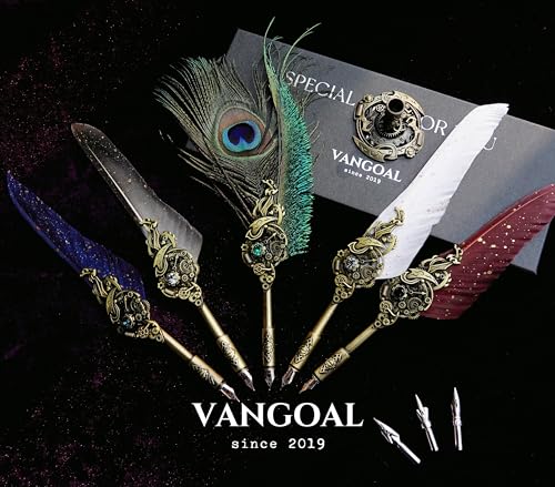 image for VANGOAL Peacock Feather Pen and Ink Set with Gift Box, Vintage Quill P