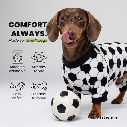 Image of Fitwarm Soccer Dog Fleece Pajamas, Cozy Winter Clothes for Small Dogs Boy Girl, Funny Pet Clothes, Black, White, XL
