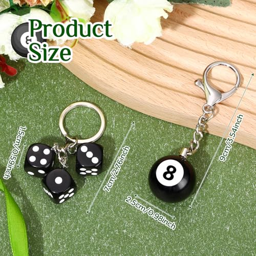 Neptniopllab 2PC Keychain-8 Ball Billiard Keychain + Lucky Dice Keyring for Women Men Purse Handbag Backpack Bag Charms Key Chain