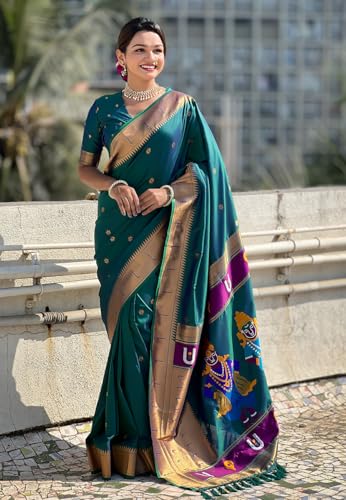 Image of SGF11 Women's Kanjivaram Paithani Silk Saree With Unstitched Blouse Piece