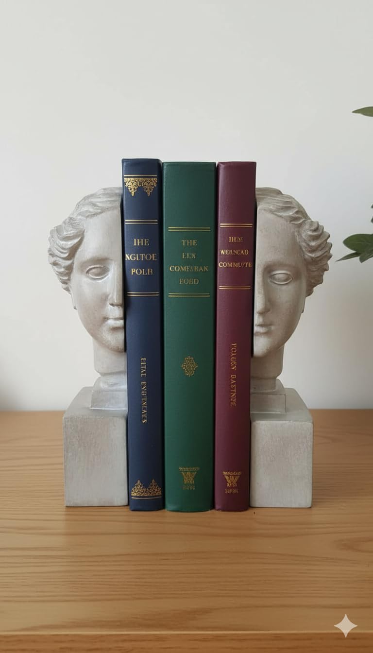 Set 2 Serre-Livres Décoratif Buste Grec Tête Romaine Femme Résine Blanche Cassée Elégant 21 cm
