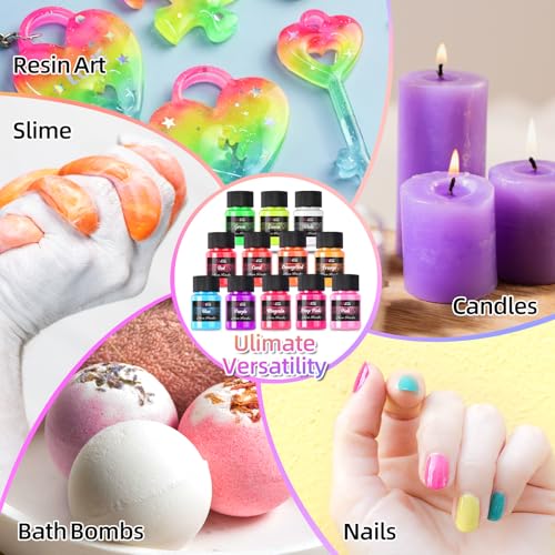 LET'S RESIN Neon Pigment Powder,12Colors Fluorescent Powder,10g/Bottle of Mica Powder for Epoxy Resin,Nail,Tumblers,Soap Making,Slime & Candle,Painting, and DIY Crafts