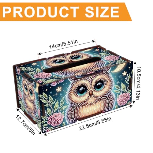 Image of DIY Diamond Painting Tissue Box, Owl Design Diamond Art Wooden Napkin Holder, Decorative Rhinestone Craft Kit for Adults, Desktop Crystal Rhinestones Art Box for Home Decor & Organizer