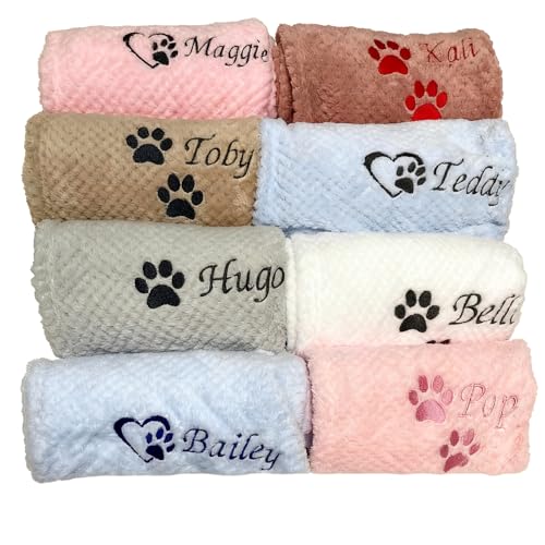 Personalised Embroidered Pet Blanket,Custom Dog Cat Pet Blanket with Name & Paw Print Soft Waffle Blanket for Dog Cat Puppy Kitten