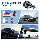 USB Car Charger 6 In 1 Super Fast Charging 4 USB A 2 PD Type C Car Phone Charger Adapter 12V/24V 300W Quick Charge Cigarette Lighter Socket for iPhone, Samsung, Android, iPad Multi Devices - Image 6